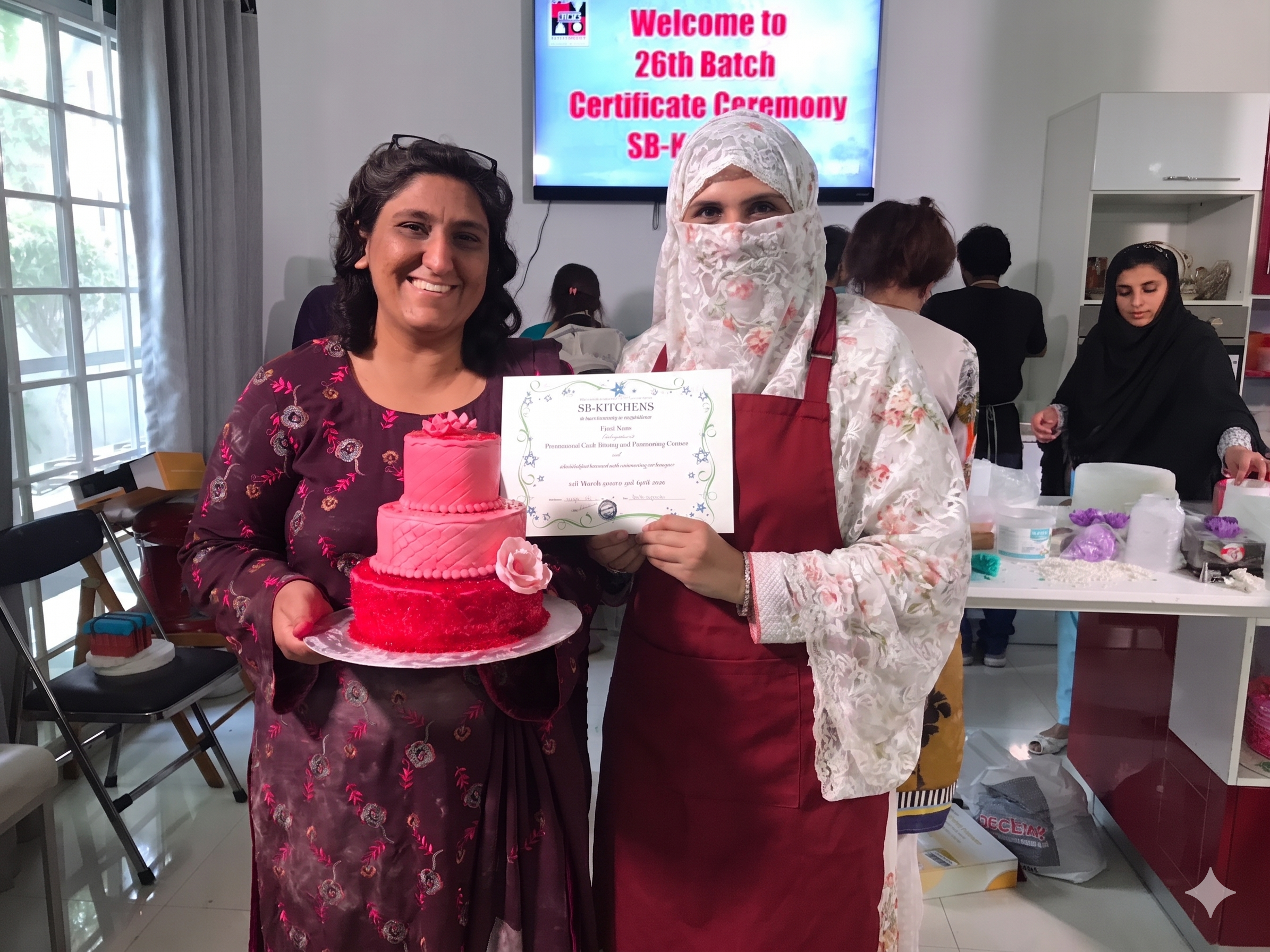 Students getting certificate after completing baking course